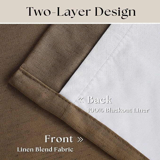 Dutch Cocoa Pinch Pleated 100% Blackout Linen Bedroom Curtains 96 Inch Long | - Image 4