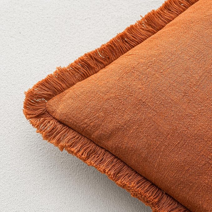 MIULEE Decorative Throw Pillow Covers Neutral Linen Fringe Throw Pillows Euro - Image 3