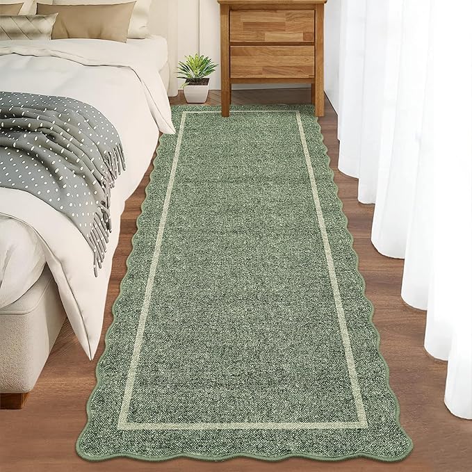 GarveeHome Scalloped Washable Runner Rug 2x6 Non Slip Kitchen Rugs Green | - Image 8