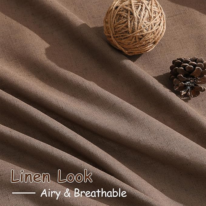 Extra Long Caramel Brown Linen Curtain 108 Inches Long 2 Panels Set Back Tab - Image 5