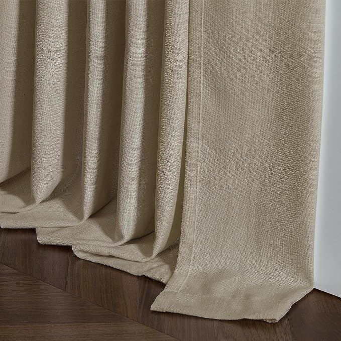 Pleated Linen Semi Sheer Grey Beige Memory Shaped Curtains 90 Inches Long | - Image 8