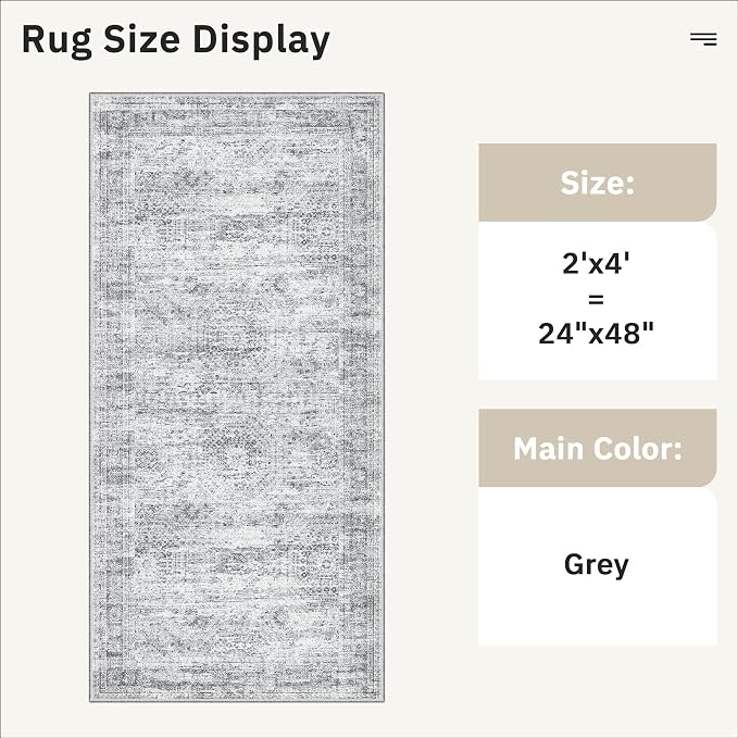 2x4 Washable Rugs for Kitchen, Powder Room Small Area Rug Non-Slip Vintage Low - Image 5