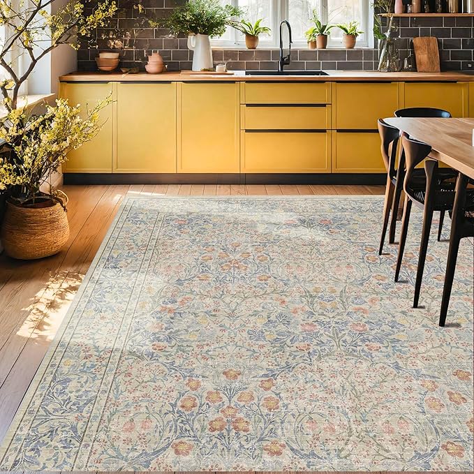 Washable Light Blue Bedroom Rug, 9x12 Area Rug - Image 4