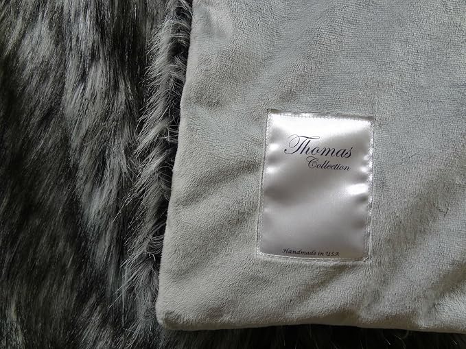 Exotic Siberian Husky Faux Faur Throw Blanket - Gray White Black Husky Fur - Gray Faux Fur Throw Blanket - Luxury Soft Faux Fur, Handmade in US, 16411