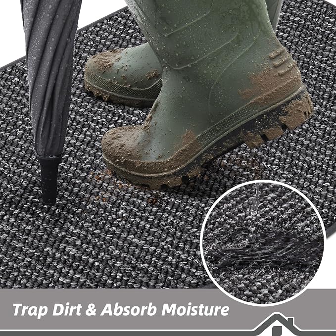 BEQHAUSE Dirt Trapper Door Mat 24" x 36" Half Circle Non Slip, Charcoal | - Image 3