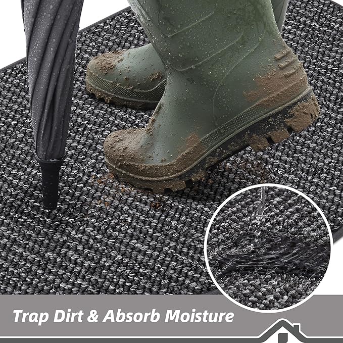 BEQHAUSE Dirt Trapper Door Mat 17" x 30" Half Circle Non Slip, Charcoal | - Image 3