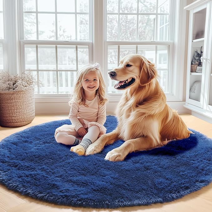 ONASAR Navy Blue Round Area Rugs 5ft, Soft Bedroom Circle Rug Floor Mat - Image 7
