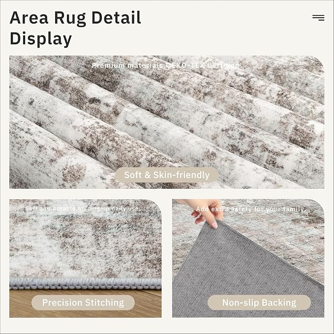 Soalmost Abstract Area Rug 6x9 for Living Room Washable Rugs Pink/Grey | - Image 6
