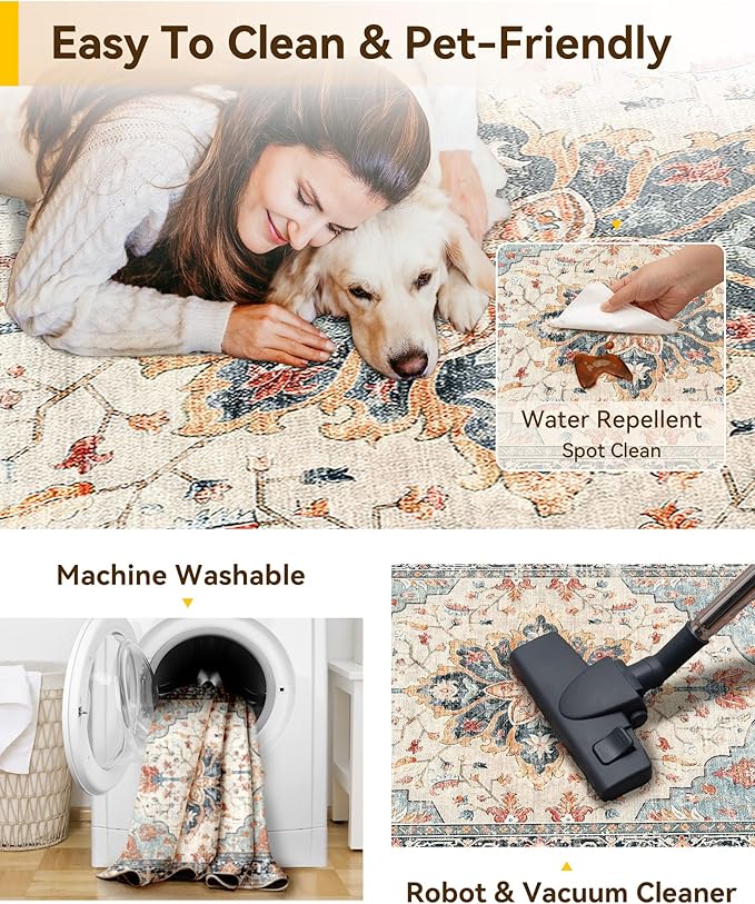 RELEANY Washable Area Rug, Runner 2'6"x10', Water Repellent, Pet Friendly - Image 3