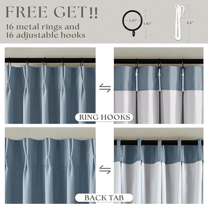Dusty Blue Pleated Linen 100% Blackout Curtains 102 Inches Long - Image 5
