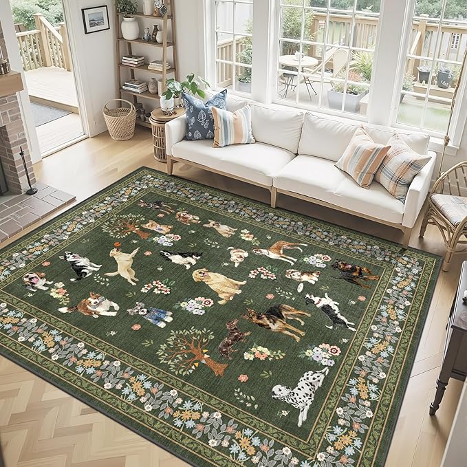 Dark Green Floral Area Rug 9x12 - Image 2