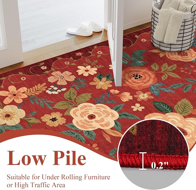DUKINO 2x3 Entryway Rug, Floral Door Mat Soft Washable Rug Non Slip, - Image 8
