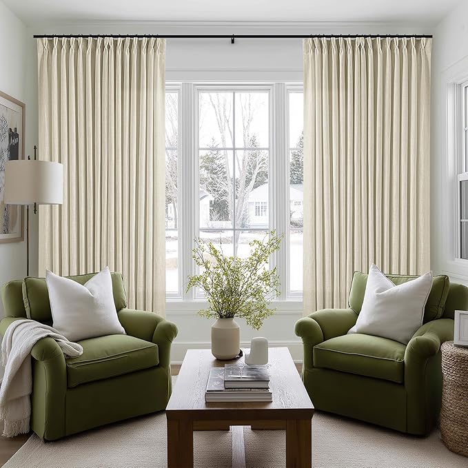 Extra Wide Pinch Pleat 100 x 90 Inch Linen Semi Sheer Curtains 1 Panel | - Image 8