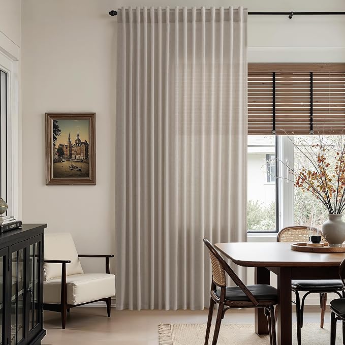 Ecru Linen Curtains for Living Room 100 Inches Long Light Filtering Semi Sheer - Image 4