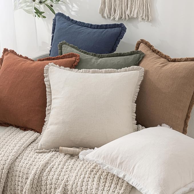MIULEE Linen Decorative Euro Throw Pillow Covers Light Olive Green 26x26 | Set - Image 6