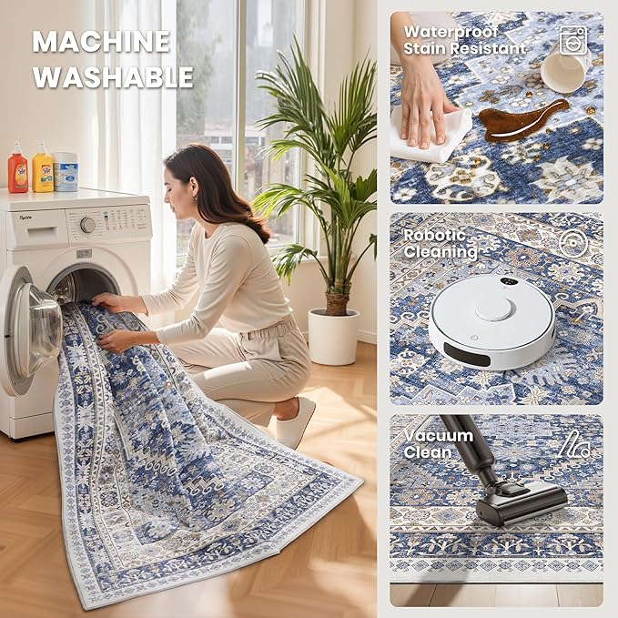 2'6 x 8' Runner Rug Non Slip, Washable Kitchen Rugs, Nursery Room, Soft Runner - Image 4