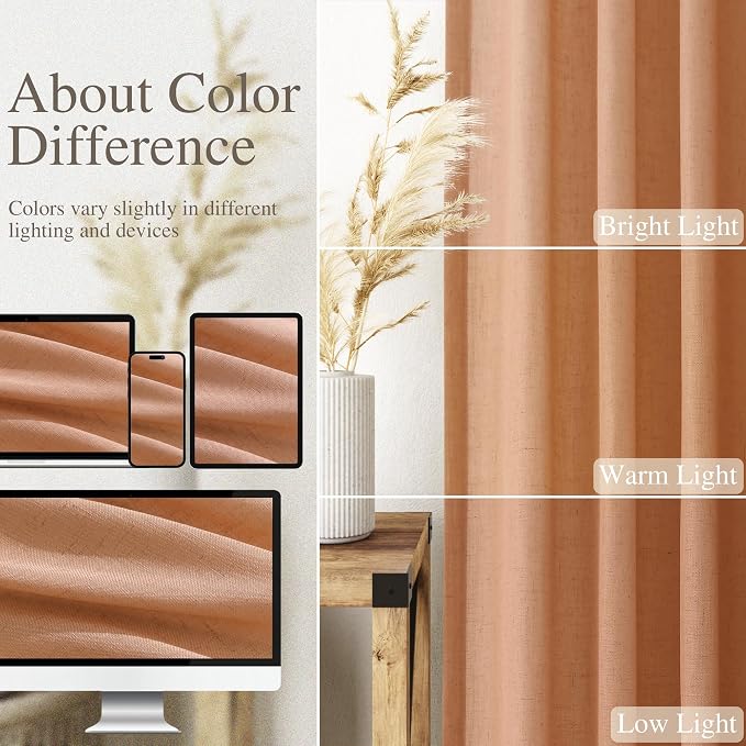 Nanspring Peach Quartz Curtains 84 Inch Long 2 Panels Set Back Tab Rod Pocket - Image 3