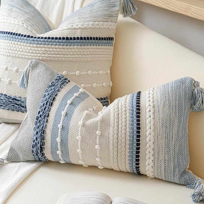 Coastal Blue Boho Decorative Throw Pillow Cover 18x18 Modern Bohemian Accent - Image 9