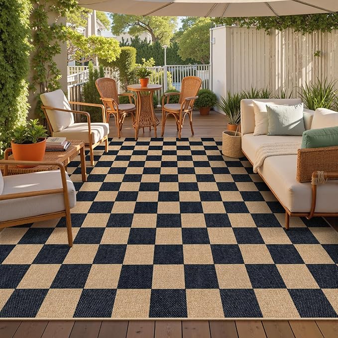 Lahome Checkered Easy Jute Living Room Rug, 9x12 Outdoor Area Rugs Washable | by Lahome
