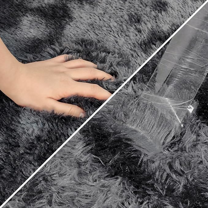 Small Tie-Dyed Area Rug for Bedroom 2x3 Mini Black Grey Fluffy Rug Mat Bedside - Image 6