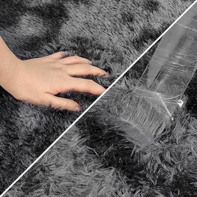 4x6 ft Area Rug for Bedroom Black Grey Tie Dye Fluffy Rug Mat Bedside Throw Rug - Image 6
