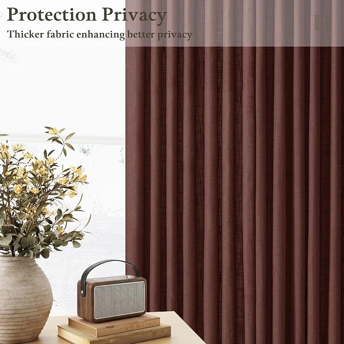 Pinch Pleated Rust Brown Linen Blend Semi Sheer Curtains 105 Inch Length | - Image 2