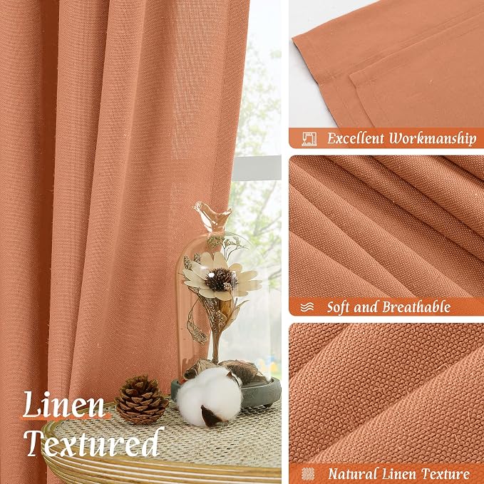 LAMIT Terracotta Linen Boho Curtains 84 inch Length 2 Panels, Light Filtering - Image 7