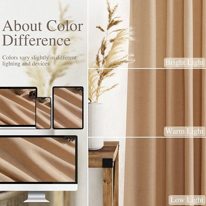 Camel Linen Curtains 90 Inch Length 2 Panels Set - Image 4
