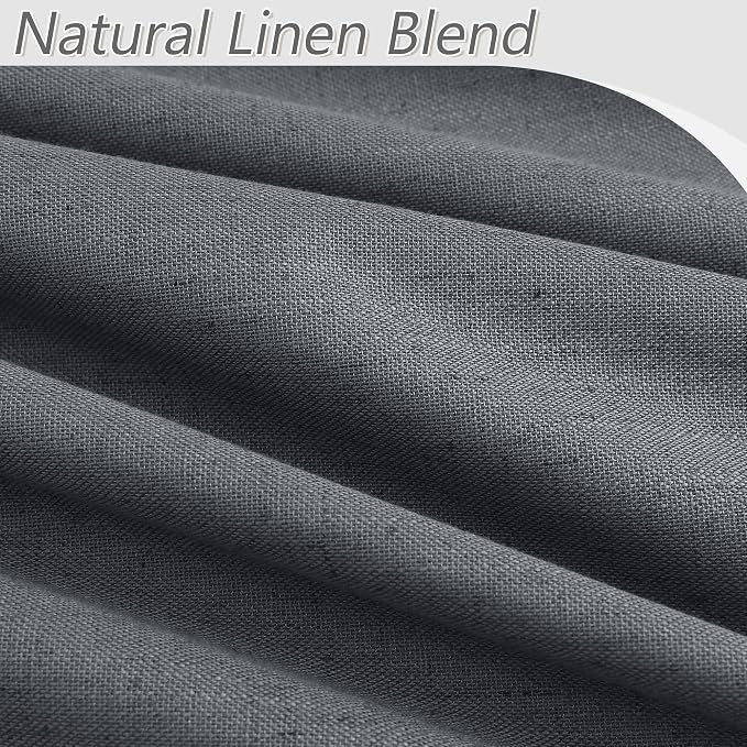 Guken Blazer Grey 100% Blackout Linen Curtains 120 Inch Length 2 Panels Set - Image 3