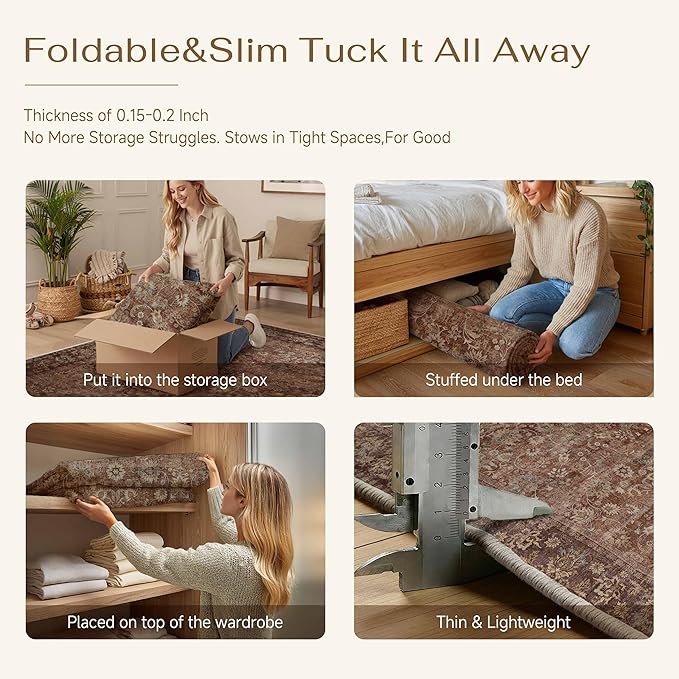 9x12 Brick Red Vintage Floral Washable Area Rug - Image 7