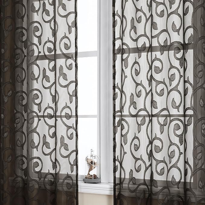 OWENIE Furman Chocolate Sheer Curtains 63 inch Length by OWENIE