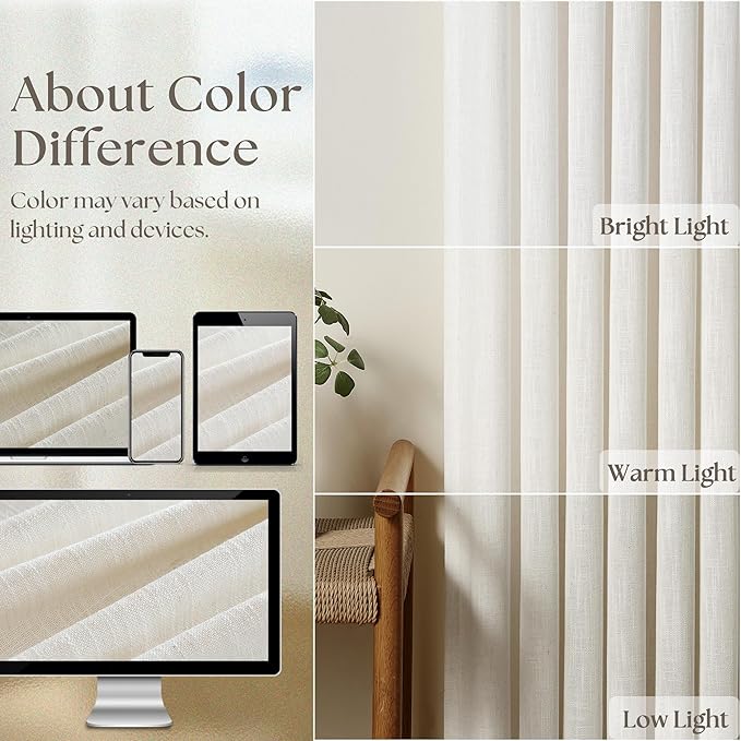 Natural Extra Wide 60 Inch Width Pinch Pleated 96 Inch Curtains | Thick Linen - Image 3