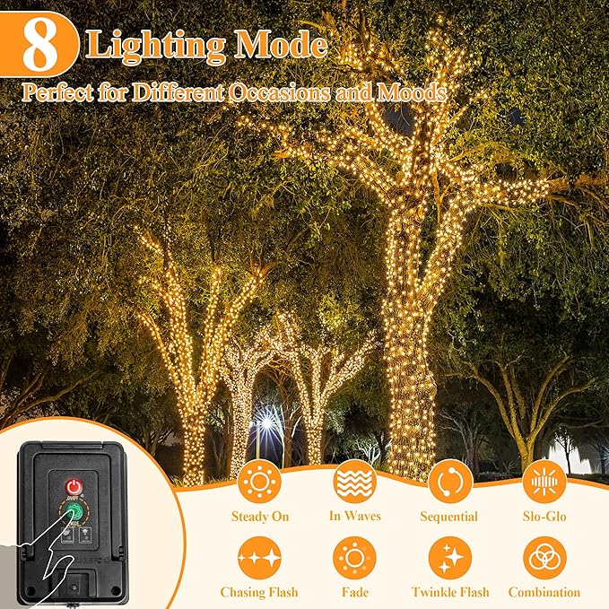 Solar String Lights 240LED 79FT, IP67 Waterproof Solar Lights for Outside with 8 Lighting Modes, Upgraded Solar Panel Fairy Lights for Garden Party Wedding Decorations (Warm White)