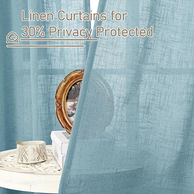 102 Inches Long Linen Curtains for Living Room Bedroom 2 Panels | Semi Sheer - Image 5