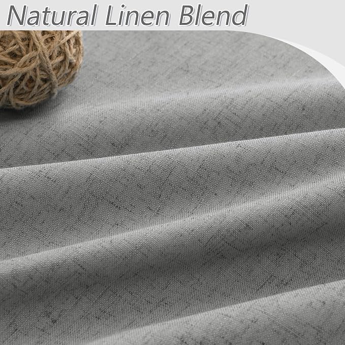Guken Dark Grey 100% Blackout Linen Curtains 102 Inch Length 2 Panels Set - Image 3