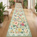 DUKINO 2.6x14 Washable Runner Rug, Floral Non Slip Long Runner Rug, Low Pile by DUKINO