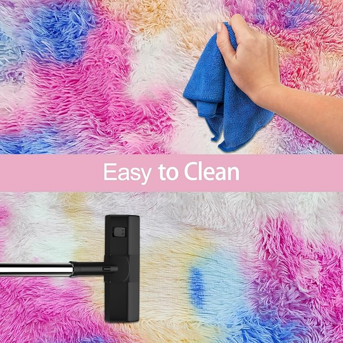 Fluffy Colorful Rug for Bedroom 2x6 ft Kawaii Tie-Dyed Area Rug Non Slip Cute - Image 7