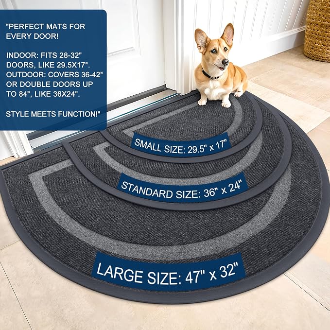 OLANLY Half Circle Front Door Mat Outside 59x23 All-Season Rubber Doormat | Grey - Image 2
