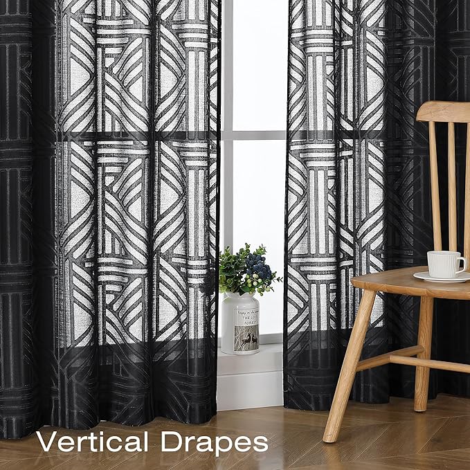 Simplebrand Black Sheer Kitchen Curtains 36 Inch Length Tier Curtains 2 Panels - Image 5