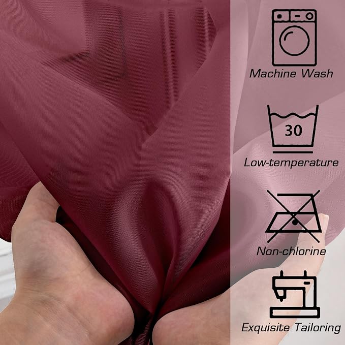 Simplebrand Burgundy Red Sheer Curtains 96 Inches Long, Light Filtering Rod - Image 7