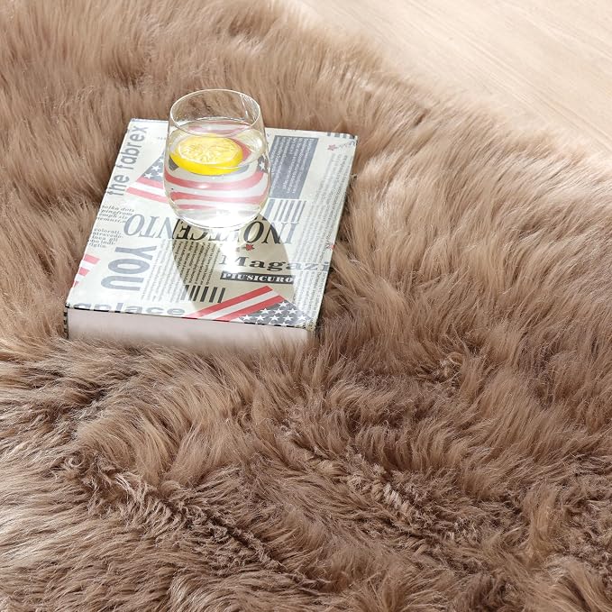 ORINOVA Beige Round Cozy 4ft Shag Rug Washable Furry Soft Area Rug - Image 8