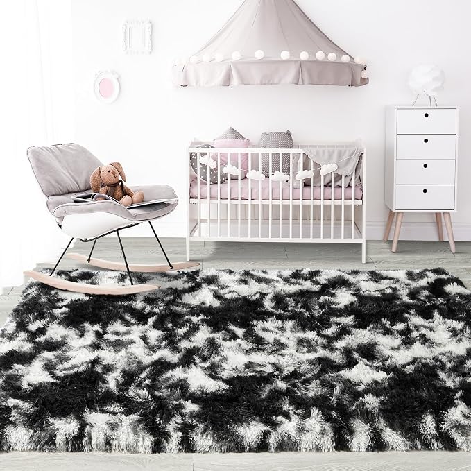 Noahas 4x6 Tie-Dyed Black and White Fluffy Area Rug Non-Slip - Image 7
