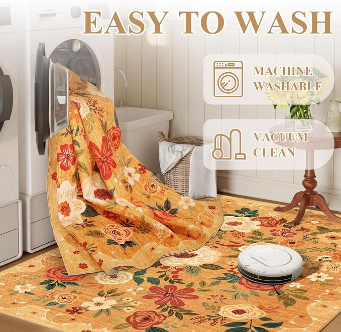 DUKINO 6x9 Area Rugs, Floral Washable Rug - Image 7
