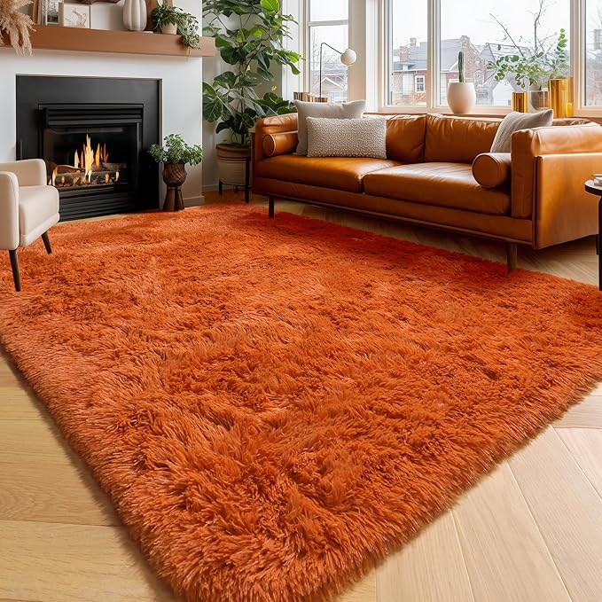 Amdrebio Burnt Orange Large Shag Rug 8x10 by Amdrebio