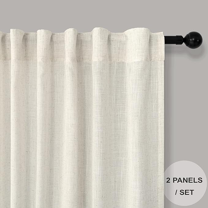 Cream Linen Curtains 38 Inch Width - Image 2