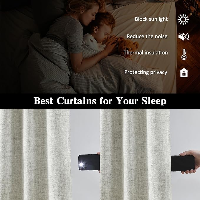 RAIN CITY Natural Blackout Door Curtains for Doorway 2 Panels Set,Back Tab Rod Pocket Curtains 80 Inches Long, Linen Burlap Textured Room Darkening Curtains for Bedroom Nursery 2 Panels 50x80