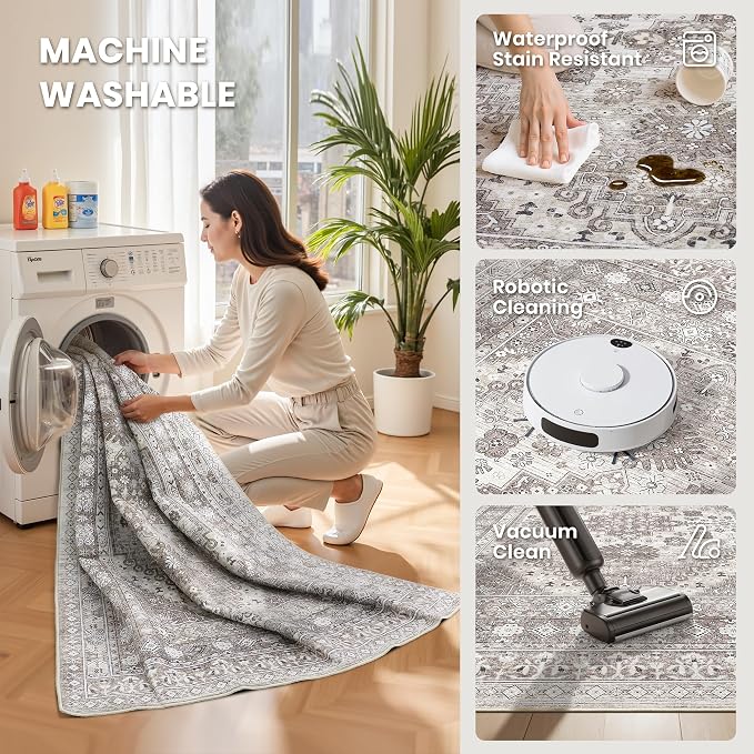 2'6 x 8' Runner Rug Non Slip, Washable Kitchen Rugs, Nursery Room, Soft Runner - Image 4