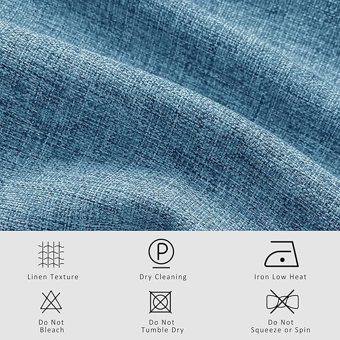 Macochico Pinch Pleated Full Blackout Curtains for Bedroom Living Room Blue Linen Curtains Thermal Insulated and Noise Reducing Window Panels with Tieback Shabby Chic Decor 84”Wx84”L 1 Panel