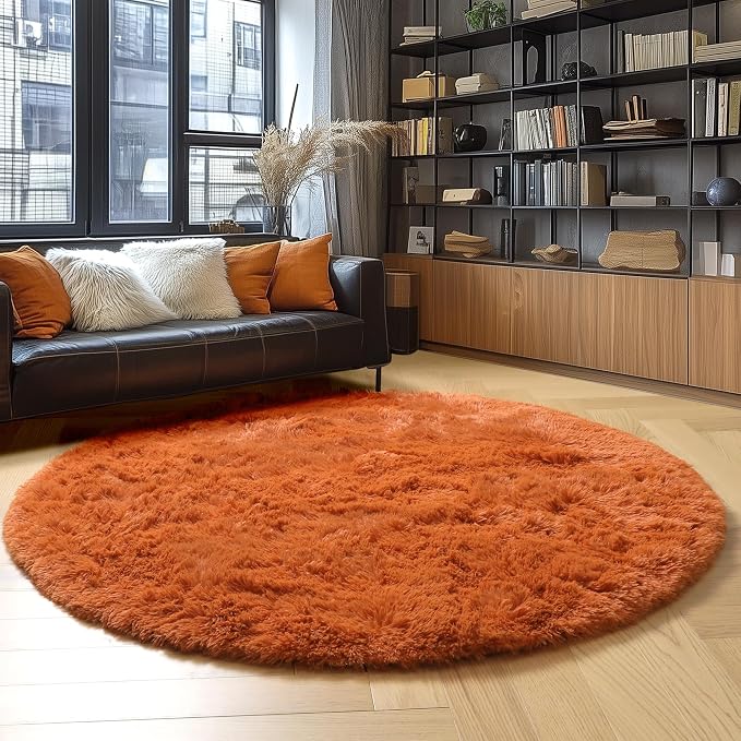 Amdrebio Burnt Orange Large Shag Round Area Rug 7Ft - Image 3