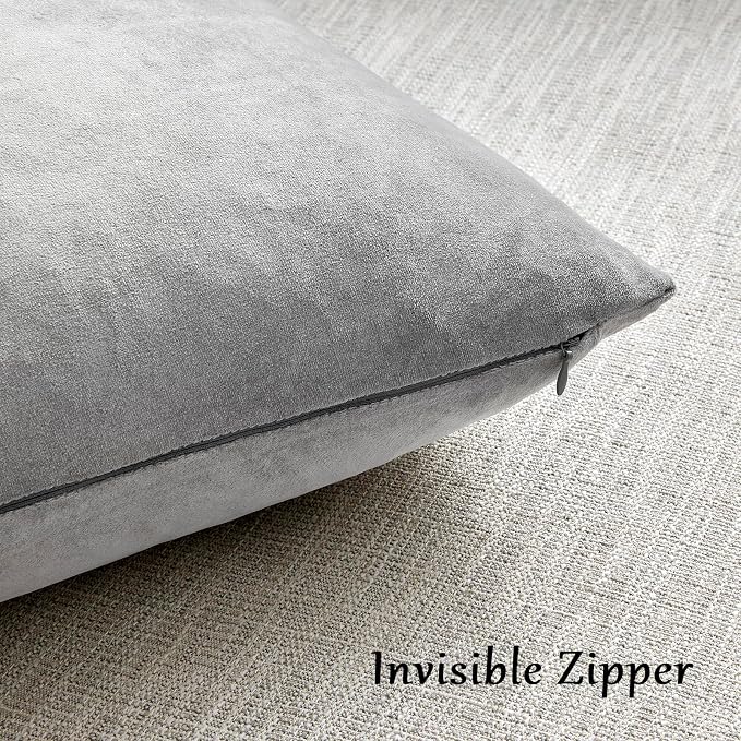 GIGIZAZA Velvet Silver Grey Pillow Covers 20x20 Set of 2 Square Throw Pillow - Image 5